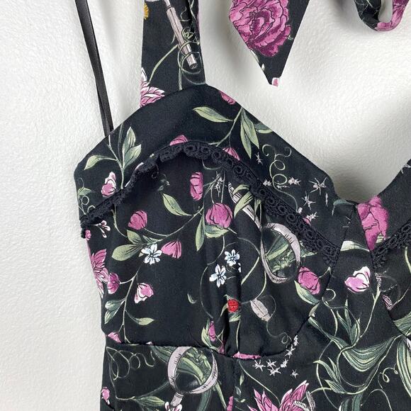 Hot Topic Floral Insect Swing Dress Black Halter Sweetheart Whisygoth Small - Picture 5 of 13